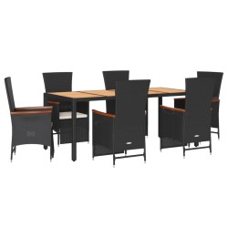 vidaXL Set de comedor de jardín 7 pzas y cojines ratán sintético negro