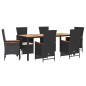 vidaXL Set de comedor de jardín 7 pzas y cojines ratán sintético negro vidaXL Set de comedor de jardín 7 pzas y cojines ratán sintético negro