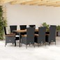 vidaXL Set de comedor de jardín 9 pzas y cojines ratán sintético negro