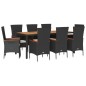 vidaXL Set de comedor de jardín 9 pzas y cojines ratán sintético negro
