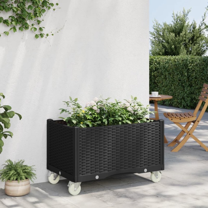 vidaXL Jardinera con ruedas PP negro 80x50x54 cm vidaXL Jardinera con ruedas PP negro 80x50x54 cm