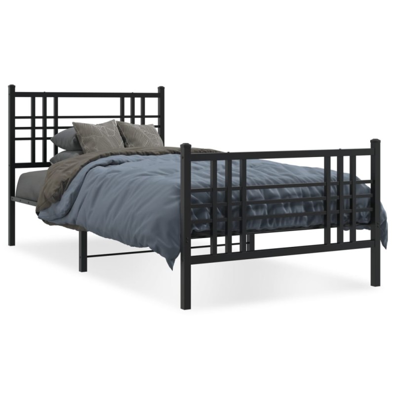 vidaXL Estructura de cama con cabecero y estribo metal negro 100x190cm vidaXL Estructura de cama con cabecero y estribo metal negro 100x190cm