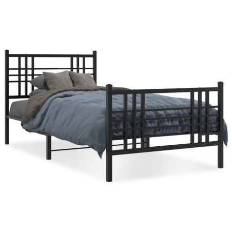 vidaXL Estructura de cama con cabecero y estribo metal negro 100x190cm