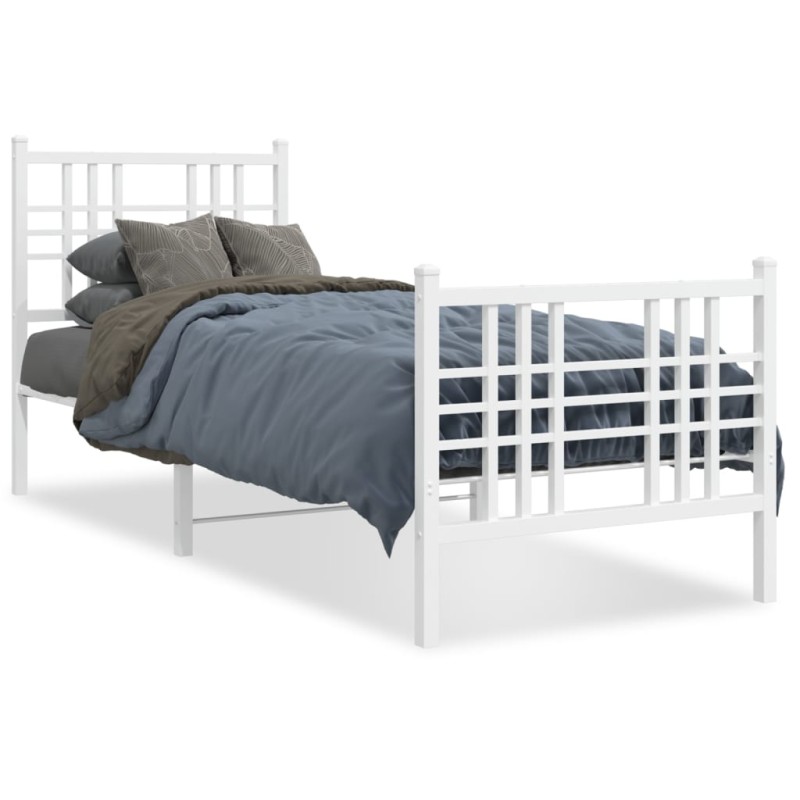 vidaXL Estructura cama metal con cabecero y pie cama blanca 75x190 cm