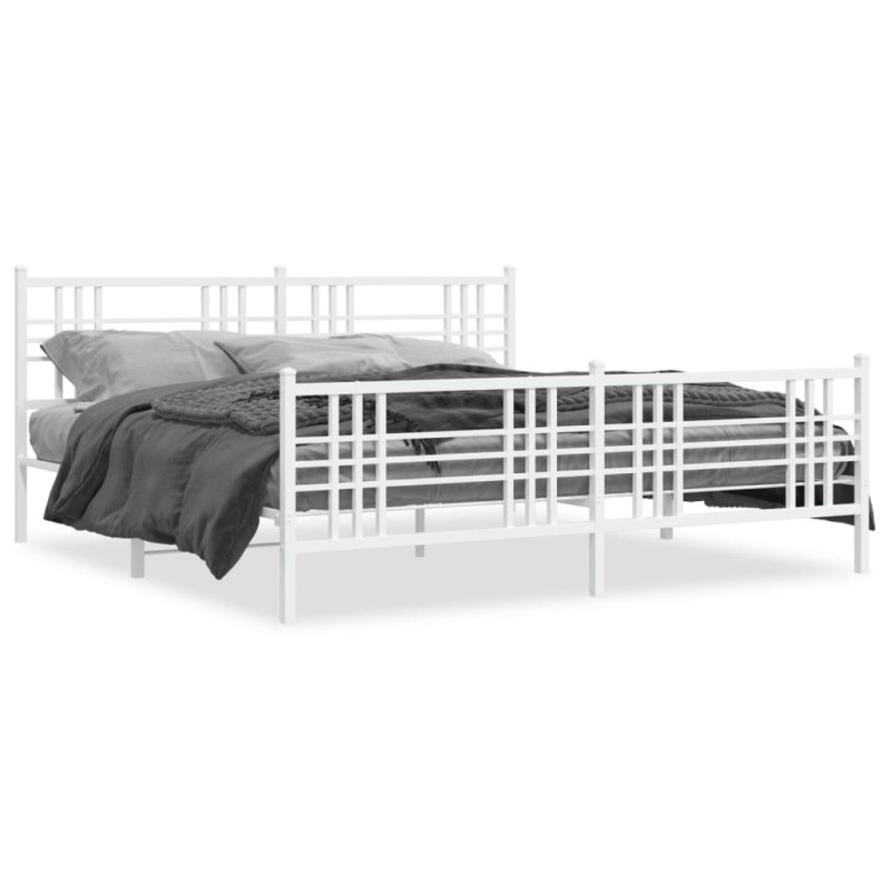 vidaXL Estructura cama metal con cabecero y estribo blanco 180x200 cm vidaXL Estructura cama metal con cabecero y estribo blanco 180x200 cm