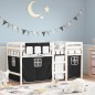 vidaXL Cama alta niños con cortinas madera pino blanco negro 80x200 cm vidaXL Cama alta niños con cortinas madera pino blanco negro 80x200 cm
