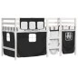 vidaXL Cama alta niños con cortinas madera pino blanco negro 80x200 cm vidaXL Cama alta niños con cortinas madera pino blanco negro 80x200 cm