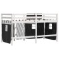 vidaXL Cama alta niños con cortinas madera pino blanco negro 80x200 cm vidaXL Cama alta niños con cortinas madera pino blanco negro 80x200 cm