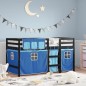vidaXL Cama alta para niños con cortinas madera pino azul 90x200 cm