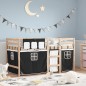 vidaXL Cama alta niños con cortinas madera pino blanco negro 90x190 cm vidaXL Cama alta niños con cortinas madera pino blanco negro 90x190 cm
