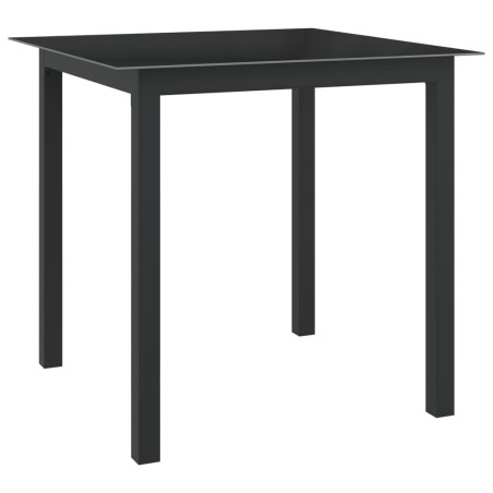 vidaXL Mesa de jardín de aluminio y vidrio negro 80x80x74 cm