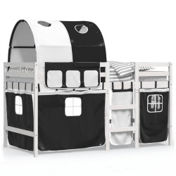 vidaXL Cama alta niños con túnel madera pino blanco negro 90x200 cm