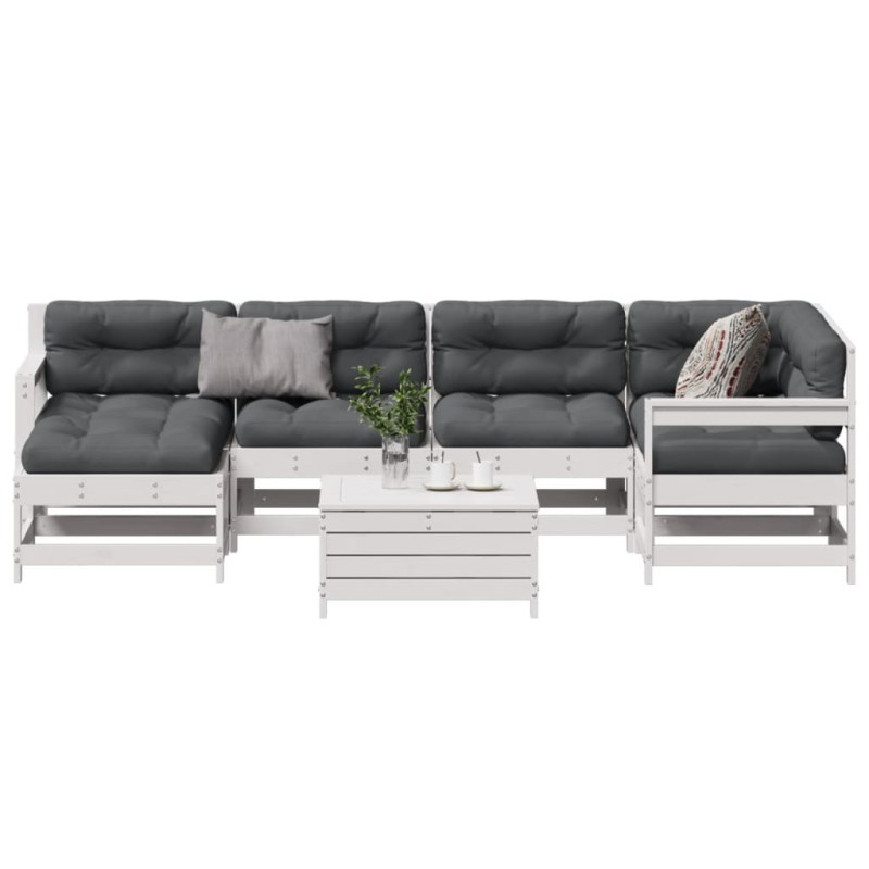 vidaXL Set muebles jardín 7 pzas con cojines madera maciza pino blanco vidaXL Set muebles jardín 7 pzas con cojines madera maciza pino blanco