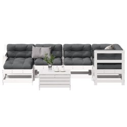vidaXL Set muebles jardín 7 pzas con cojines madera maciza pino blanco