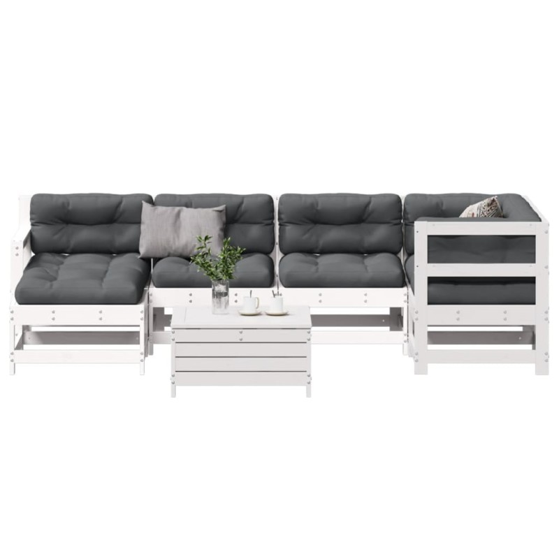 vidaXL Set muebles jardín 7 pzas con cojines madera maciza pino blanco vidaXL Set muebles jardín 7 pzas con cojines madera maciza pino blanco