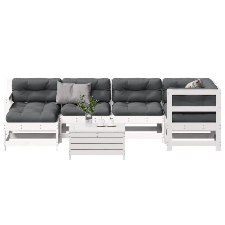 vidaXL Set muebles jardín 7 pzas con cojines madera maciza pino blanco