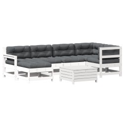 vidaXL Set muebles jardín 7 pzas con cojines madera maciza pino blanco