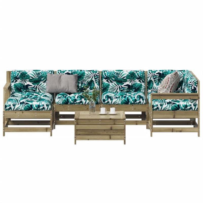 vidaXL Juego de muebles jardín 7 pzas y cojines madera pino impregnada vidaXL Juego de muebles jardín 7 pzas y cojines madera pino impregnada