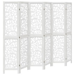 vidaXL Biombo separador de 6 paneles madera maciza Paulownia blanco