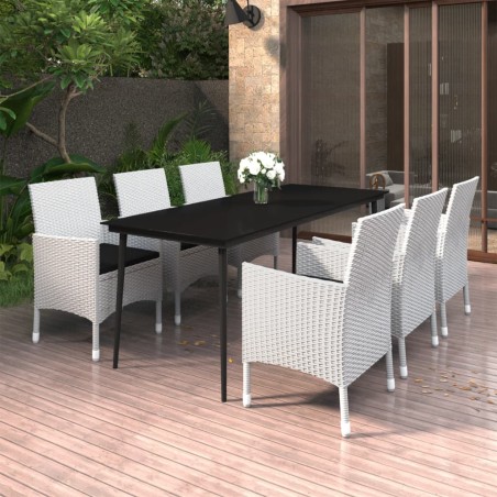vidaXL Set comedor de jardín 7 pzas y cojines ratán sintético y vidrio
