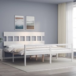 vidaXL Cama personas mayores cabecero madera maciza blanco 200x200 cm