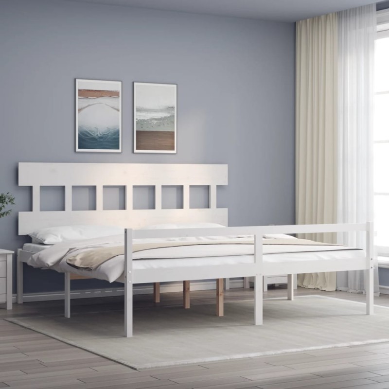 vidaXL Cama personas mayores cabecero madera maciza blanco 200x200 cm vidaXL Cama personas mayores cabecero madera maciza blanco 200x200 cm