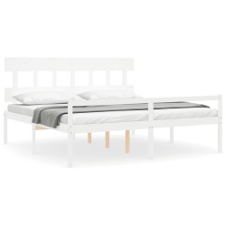 vidaXL Cama personas mayores cabecero madera maciza blanco 200x200 cm