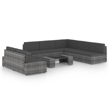 vidaXL Juego muebles de jardín 8 pzas y cojines ratán sintético gris