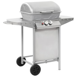 vidaXL Barbacoa portátil de gas con 2 zonas plateada acero inoxidable