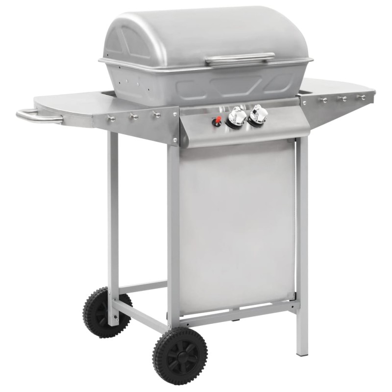 vidaXL Barbacoa portátil de gas con 2 zonas plateada acero inoxidable vidaXL Barbacoa portátil de gas con 2 zonas plateada acero inoxidable