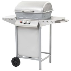 vidaXL Barbacoa portátil de gas con 2 zonas plateada acero inoxidable