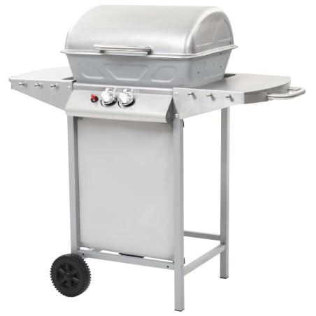 vidaXL Barbacoa portátil de gas con 2 zonas plateada acero inoxidable