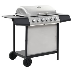 vidaXL Barbacoa portátil de gas con 6 zonas plateada acero inoxidable