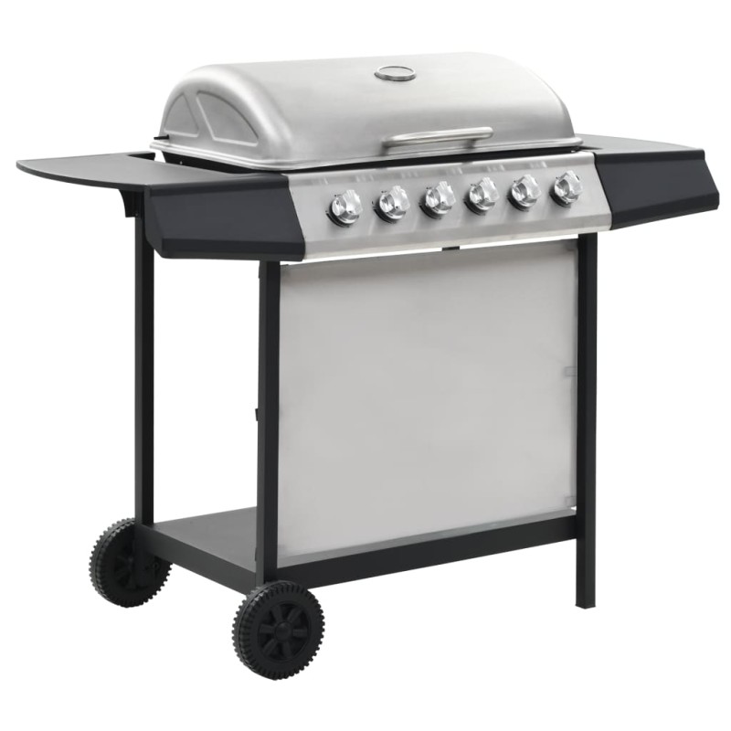 vidaXL Barbacoa portátil de gas con 6 zonas plateada acero inoxidable vidaXL Barbacoa portátil de gas con 6 zonas plateada acero inoxidable
