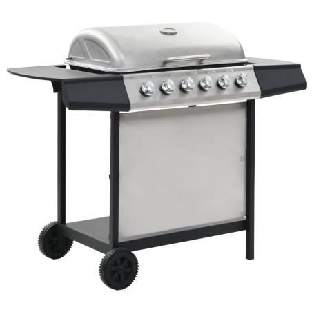vidaXL Barbacoa portátil de gas con 6 zonas plateada acero inoxidable