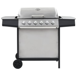 vidaXL Barbacoa portátil de gas con 6 zonas plateada acero inoxidable