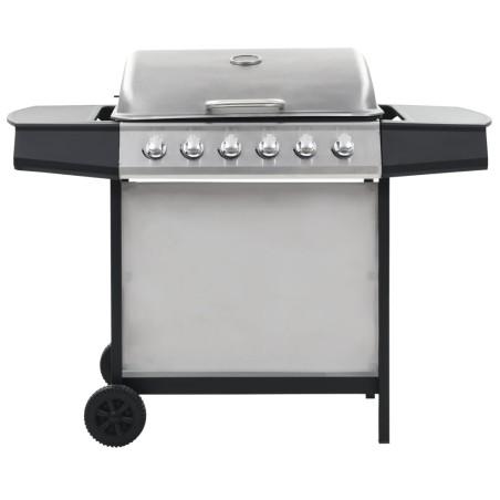 vidaXL Barbacoa portátil de gas con 6 zonas plateada acero inoxidable