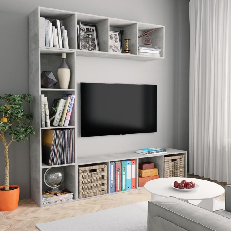 vidaXL Mueble de TV y librería 3 piezas gris hormigón 180x30x180 cm vidaXL Mueble de TV y librería 3 piezas gris hormigón 180x30x180 cm