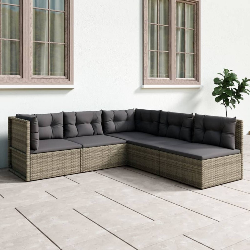 vidaXL Set de muebles de jardín 5 pzas y cojines ratán sintético gris vidaXL Set de muebles de jardín 5 pzas y cojines ratán sintético gris