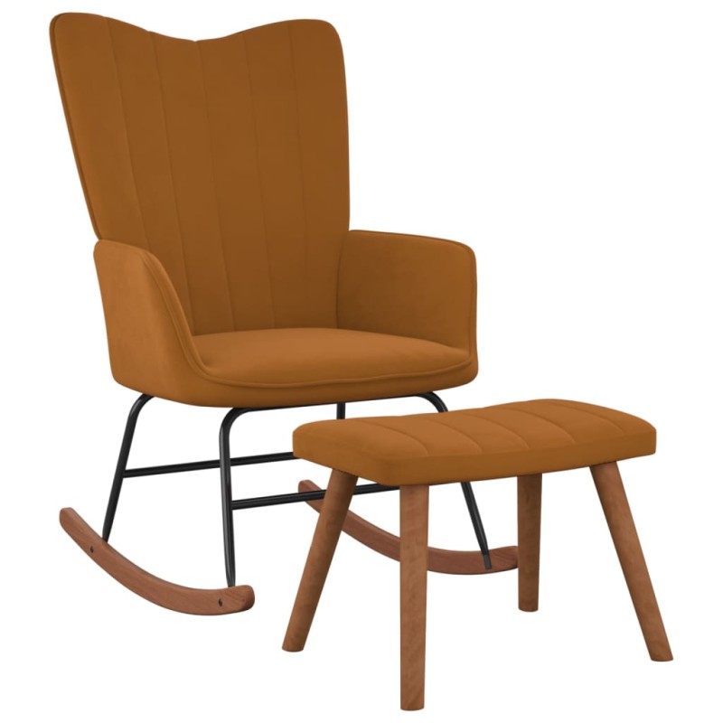 vidaXL Silla mecedora con reposapiés terciopelo marrón vidaXL Silla mecedora con reposapiés terciopelo marrón