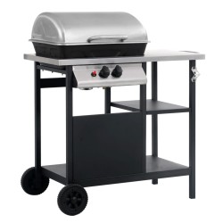 vidaXL Barbacoa portátil de gas con mesita 3 estantes negro y plateado