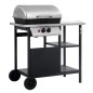 vidaXL Barbacoa portátil de gas con mesita 3 estantes negro y plateado vidaXL Barbacoa portátil de gas con mesita 3 estantes negro y plateado