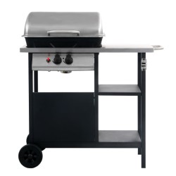 vidaXL Barbacoa portátil de gas con mesita 3 estantes negro y plateado