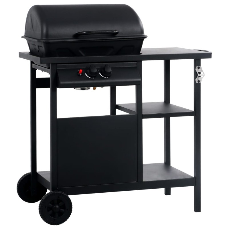 vidaXL Barbacoa portátil de gas con mesita de 3 estantes negro vidaXL Barbacoa portátil de gas con mesita de 3 estantes negro