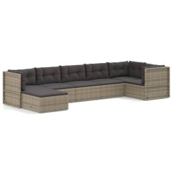 vidaXL Set de muebles de jardín 7 pzas y cojines ratán sintético gris