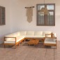 vidaXL Muebles de jardín 9 pzas cojines blanco crema madera de acacia 