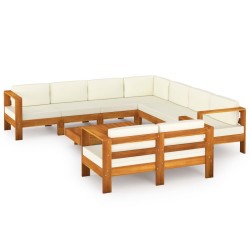 vidaXL Muebles de jardín 9 pzas cojines blanco crema madera de acacia 