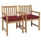 vidaXL Sillas de jardín 2 uds madera de teca con cojines rojo tinto vidaXL Sillas de jardín 2 uds madera de teca con cojines rojo tinto