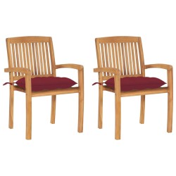 vidaXL Sillas de jardín 2 uds madera de teca con cojines rojo tinto