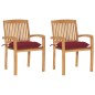 vidaXL Sillas de jardín 2 uds madera de teca con cojines rojo tinto vidaXL Sillas de jardín 2 uds madera de teca con cojines rojo tinto